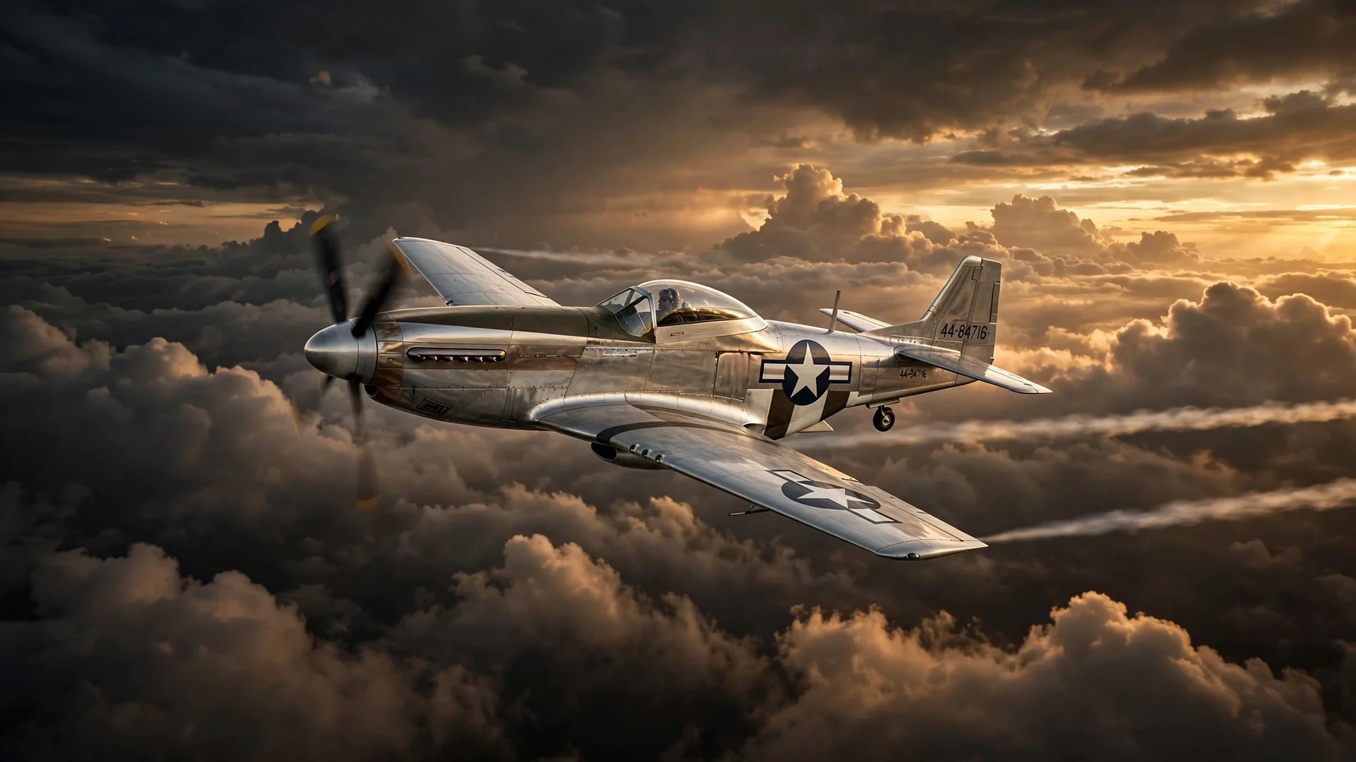 Best fighter plane of WW2: P-51 Mustang soaring above the clouds
